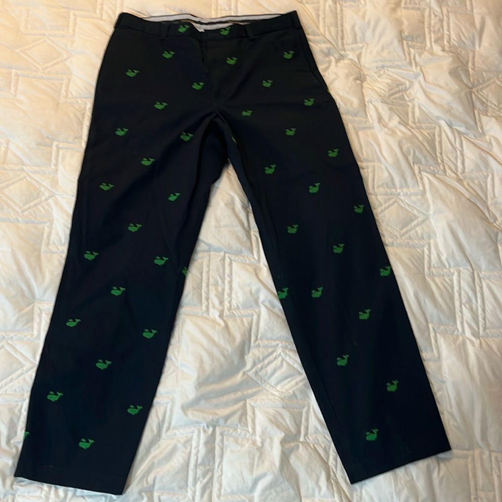 38w/34l Brooks Brothers blue slacks with green embroidered whales